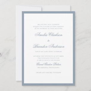 Invitation Mariage Classique avec Bordure Bleue Poussiéreuse 