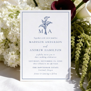 Invitation Mariage classique avec monogramme et lys calla Nav