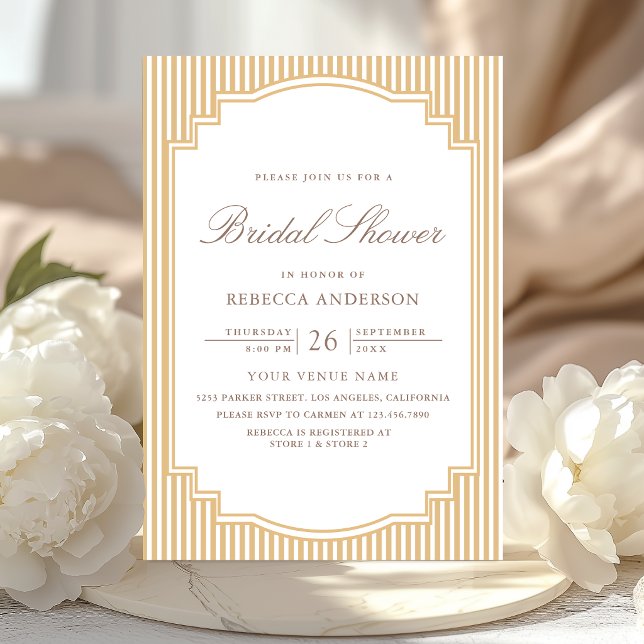 Invitation Mariage classique beige bronzé rayé photo douche (Créateur téléchargé)