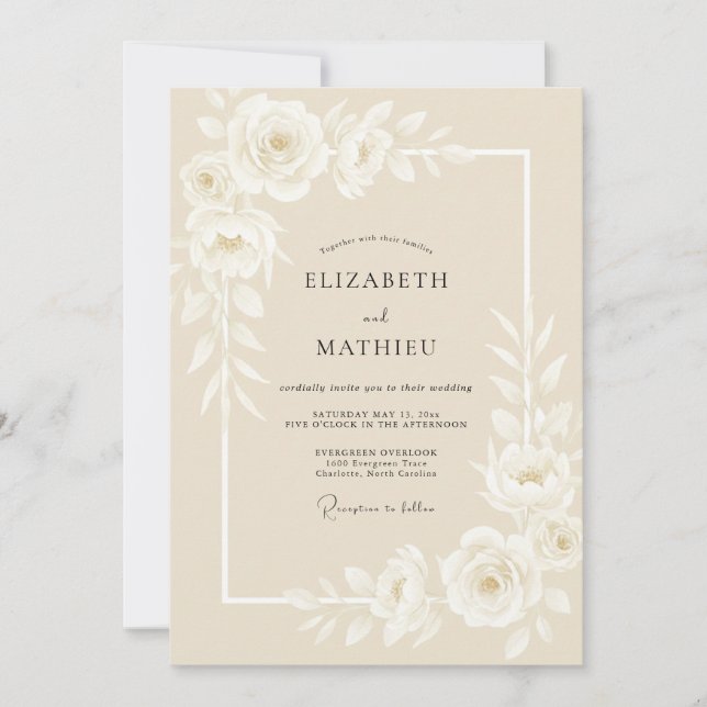 Invitation Mariage Classique Beige Poli (Devant)