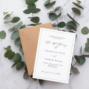 Invitation Mariage classique blanc bleu poussiéreux