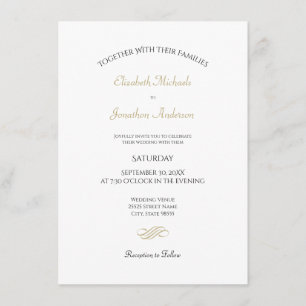 Invitation Mariage classique blanc et or simple