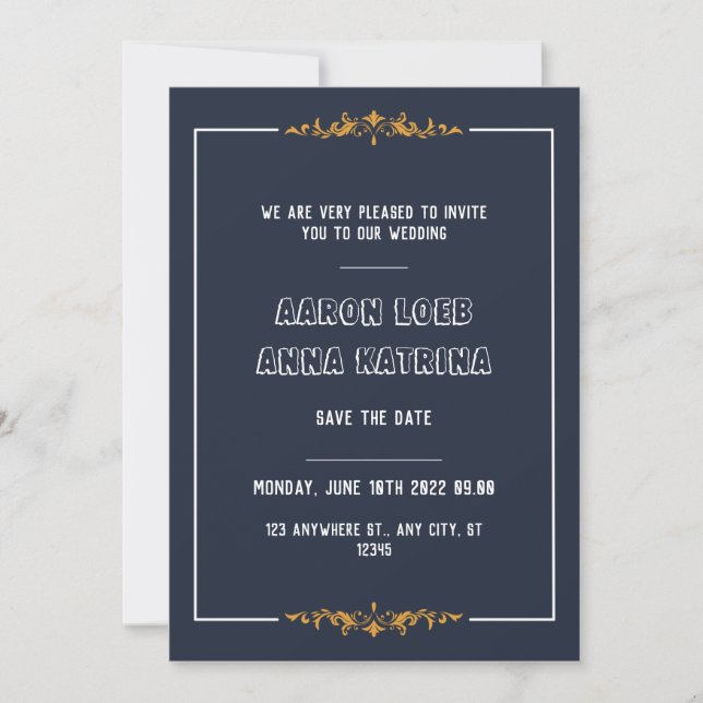 Invitation Mariage classique bleu marine foncé d'enregistreme (Devant)