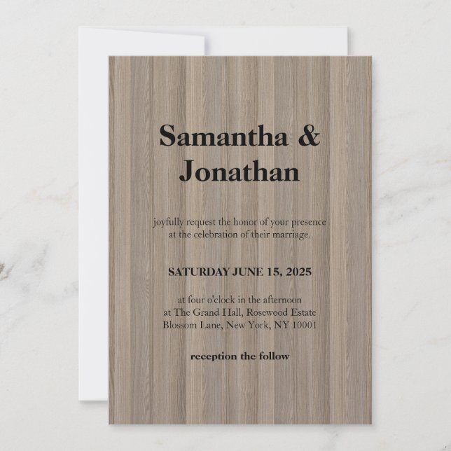 Invitation Mariage Classique Blond Bois Rayure Fine (Devant)