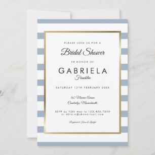 Invitation Mariage Classique Blue Poussiéreux Rayé Bridal Sho