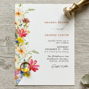 Invitation Mariage classique botanique de fleurs sauvages boh