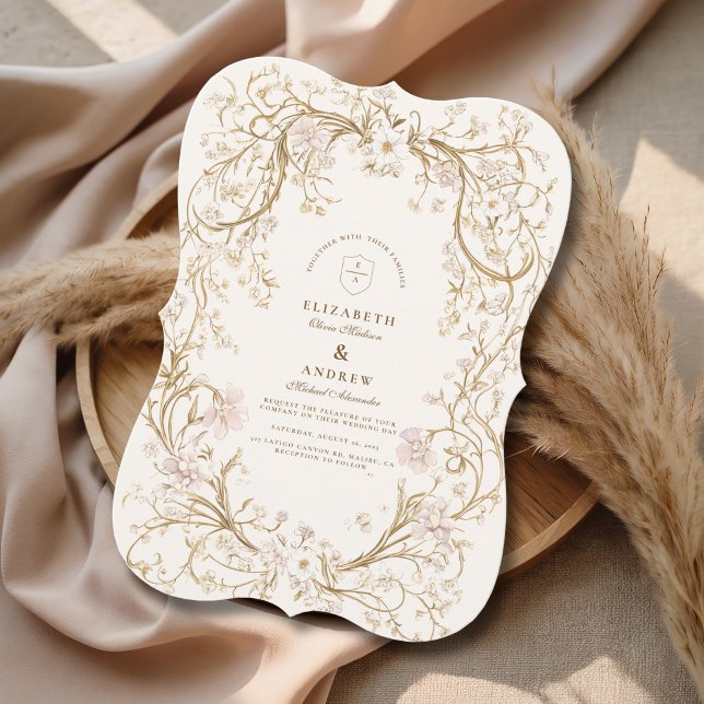 Invitation Mariage Classique Botanique Or Luxe (Créateur téléchargé)
