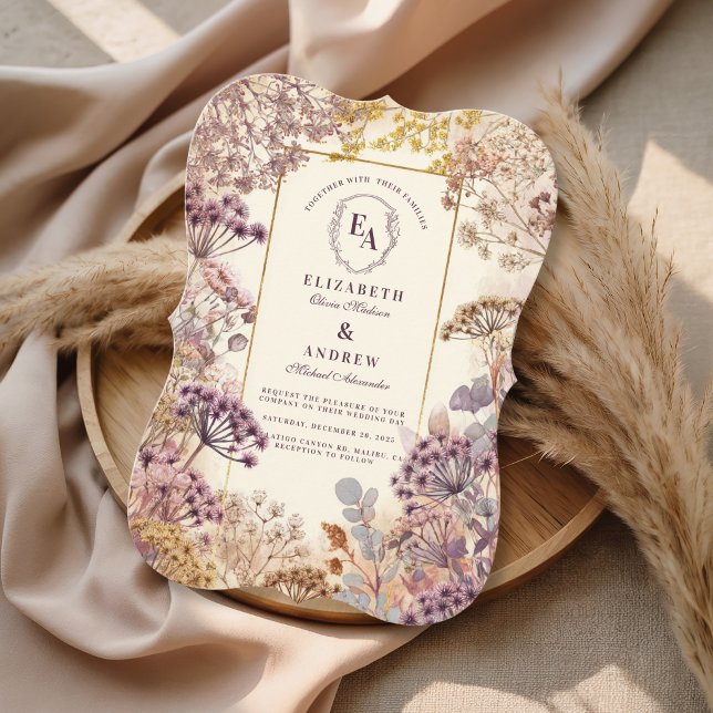 Invitation Mariage Classique Botanique Violet Poussiéreux (Créateur téléchargé)