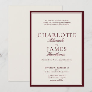 Invitation Mariage Classique Bourgogne Typographie Argenté