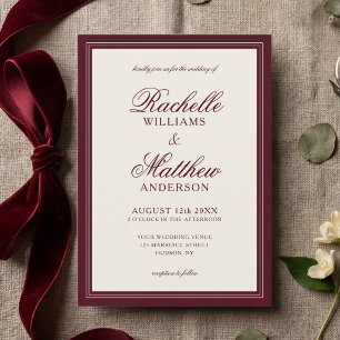 Invitation Mariage Classique Bourgogne Vieille Fortune