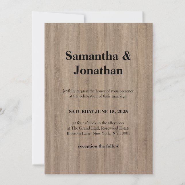 Invitation Mariage Classique Brun de Base Bois Doux Grain (Devant)
