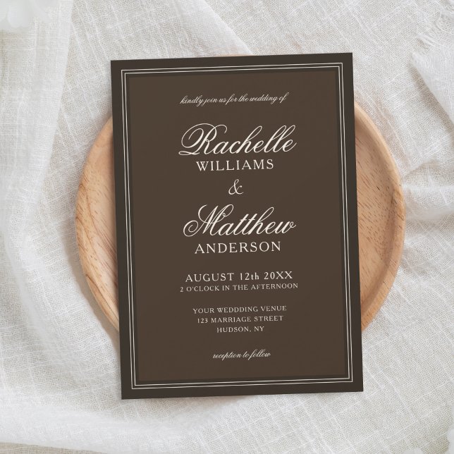 Invitation Mariage Classique Brun Foncé Vieille Fortune (Créateur téléchargé)