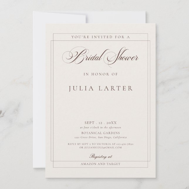 Invitation Mariage Classique Choco Ivory Calligraphie (Devant)
