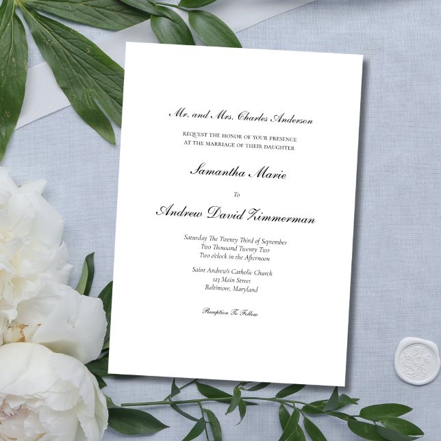 Invitation Mariage classique classique classique élégant (Classic Traditional Elegant Black white minimal wedding invitation. Printed or Digital download)