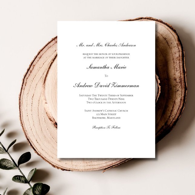 Invitation Mariage classique classique classique élégant (Traditional Classic Formal Black White Minimalist Wedding Invitation)