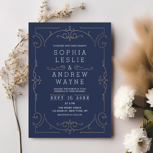 Invitation Mariage classique classique moderne et élégant de  (Navy elegant modern classic vintage wedding invitation)