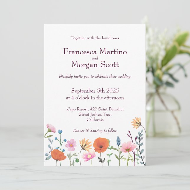 Invitation Mariage classique couleur fleurie (Debout devant)