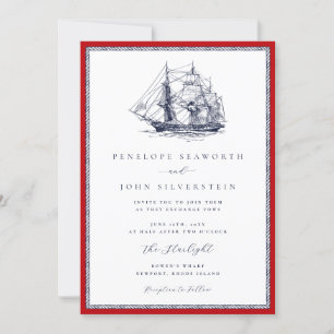 Invitation Mariage classique de la corde rouge du navire naut