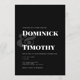 Invitation Mariage classique de typographie en noir et blanc