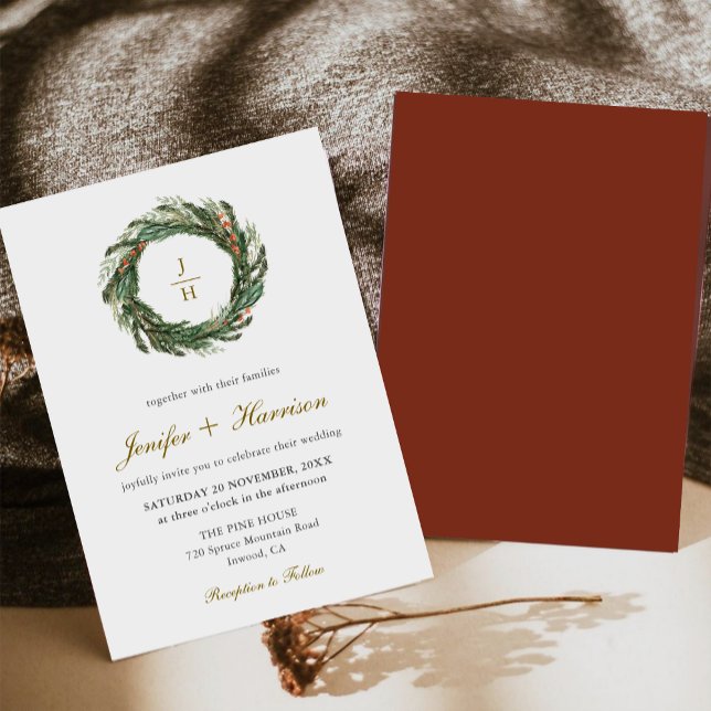 Invitation Mariage Classique de Verdure de Pin d'Hiver (Créateur téléchargé)