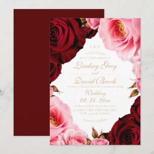 Invitation Mariage Classique Divine Rouge Bourgogne Rose