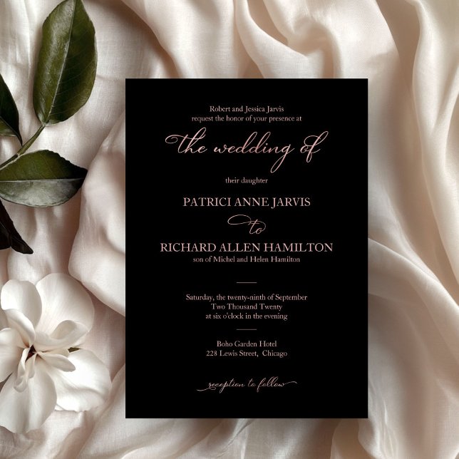 Invitation Mariage Classique Élégant avec Rose Gold Noir Scri (Créateur téléchargé)