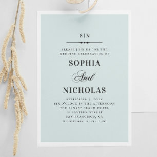 Invitation Mariage classique élégant bleu traditionnel nautiq