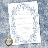 Mariage Classique Élégant Cadre Ovale Ruban Bleu