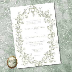 Invitation Mariage Classique Élégant Cadre Ovale Ruban Sage
