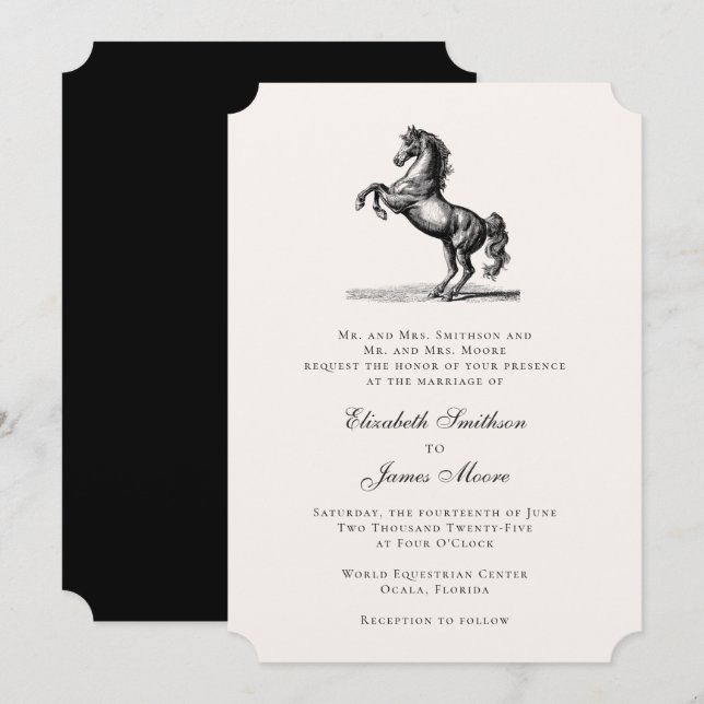 Invitation Mariage Classique Élégant Formel Équestre Cheval (Devant / Derrière)