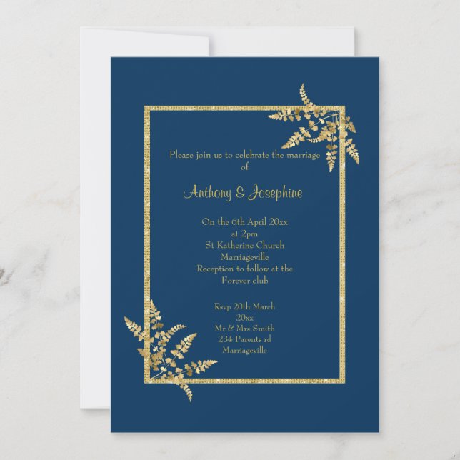 Invitation Mariage CLASSIQUE ELEGANT Gold de la Marine (Devant)