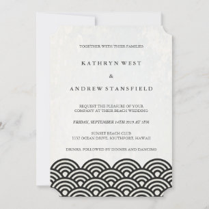 Invitation Mariage classique Elegant Noir+Blanc Plage