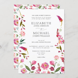 Invitation Mariage classique Elegant Rose Aquarelle Fleurs