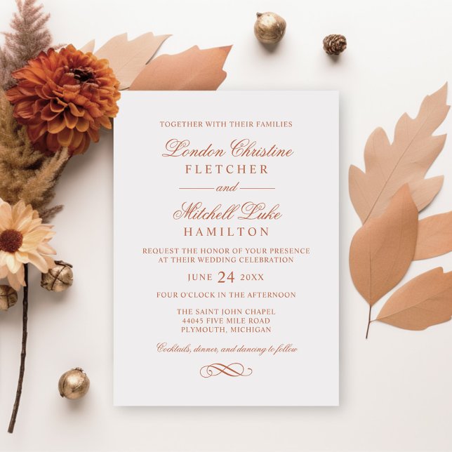 Invitation Mariage Classique Élégant Terracota Orange (Créateur téléchargé)