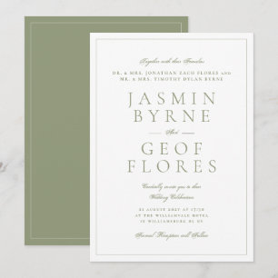 Invitation Mariage Classique Élégant Vert Mousse et Blanc