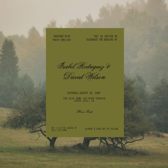 Invitation Mariage Classique Élégant Vert Olive (Créateur téléchargé)