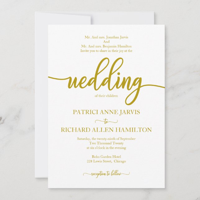 Invitation Mariage Classique Élégante Calligraphie Dorée (Devant)