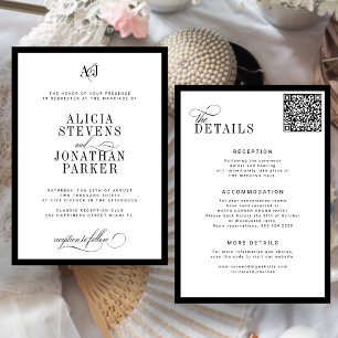 Invitation Mariage classique en noir et blanc à l'ancienne