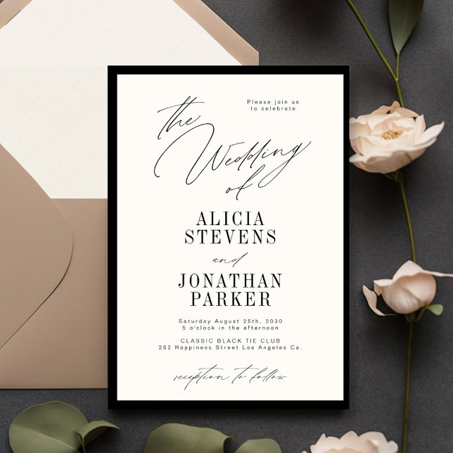 Invitation Mariage classique en typographie formelle noire et (Créateur téléchargé)
