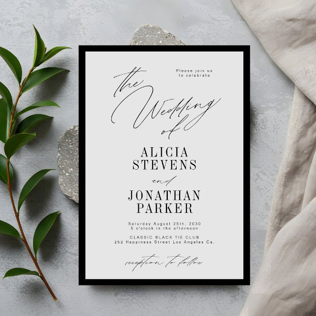 Invitation Mariage classique en typographie formelle noire et (Créateur téléchargé)