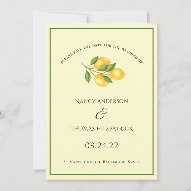 Invitation mariage classique été citron med save the date (Devant)