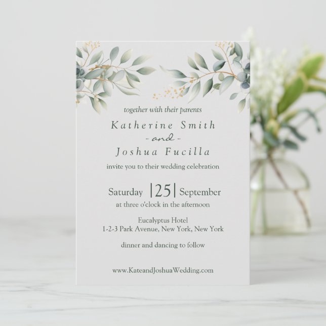 Invitation Mariage classique Eucalyptus (Debout devant)
