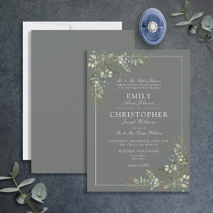 Invitation Mariage classique Eucalyptus Botanique Sage Vert