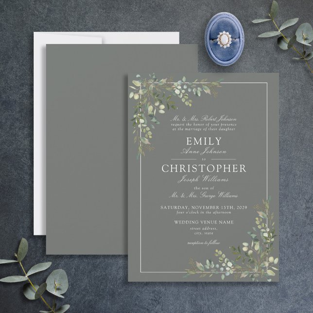 Invitation Mariage classique Eucalyptus Botanique Sage Vert (Créateur téléchargé)