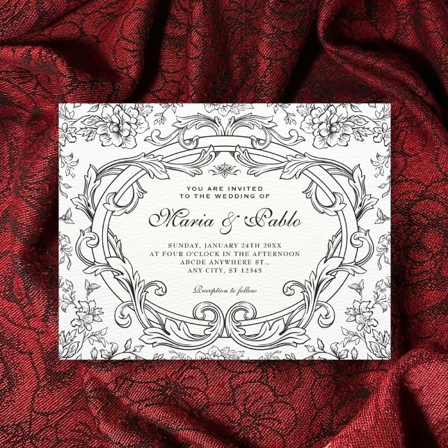 Invitation Mariage classique floral vintage  (Créateur téléchargé)