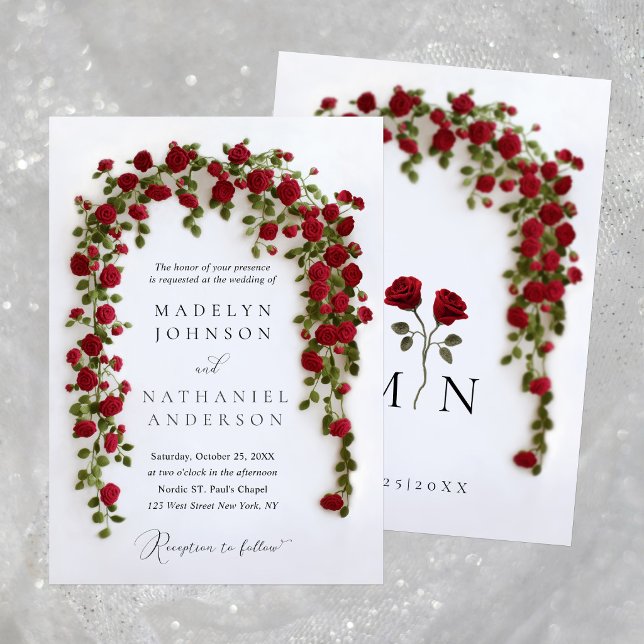 Invitation Mariage Classique Formel avec Arches de Roses Roug (Créateur téléchargé)