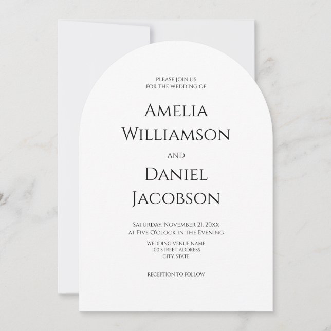 Invitation Mariage Classique Formel Noir Blanc Arch Typograph (Devant)