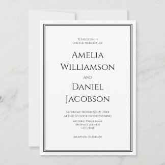 Invitation Mariage Classique Formel Noir Blanc Double Bordure