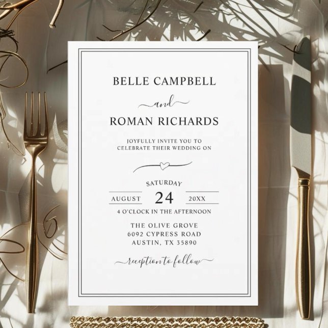 Invitation Mariage Classique Formel Noir & Blanc Script  (Créateur téléchargé)