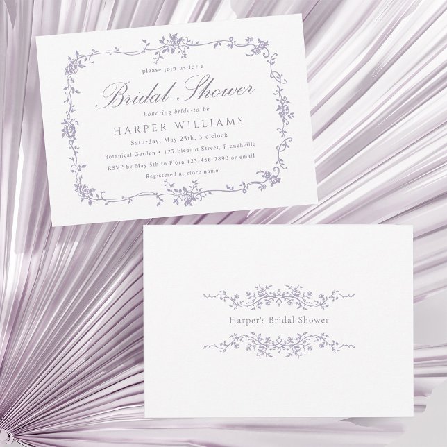Invitation Mariage Classique Français Victorien Lavande (Front & Back)
